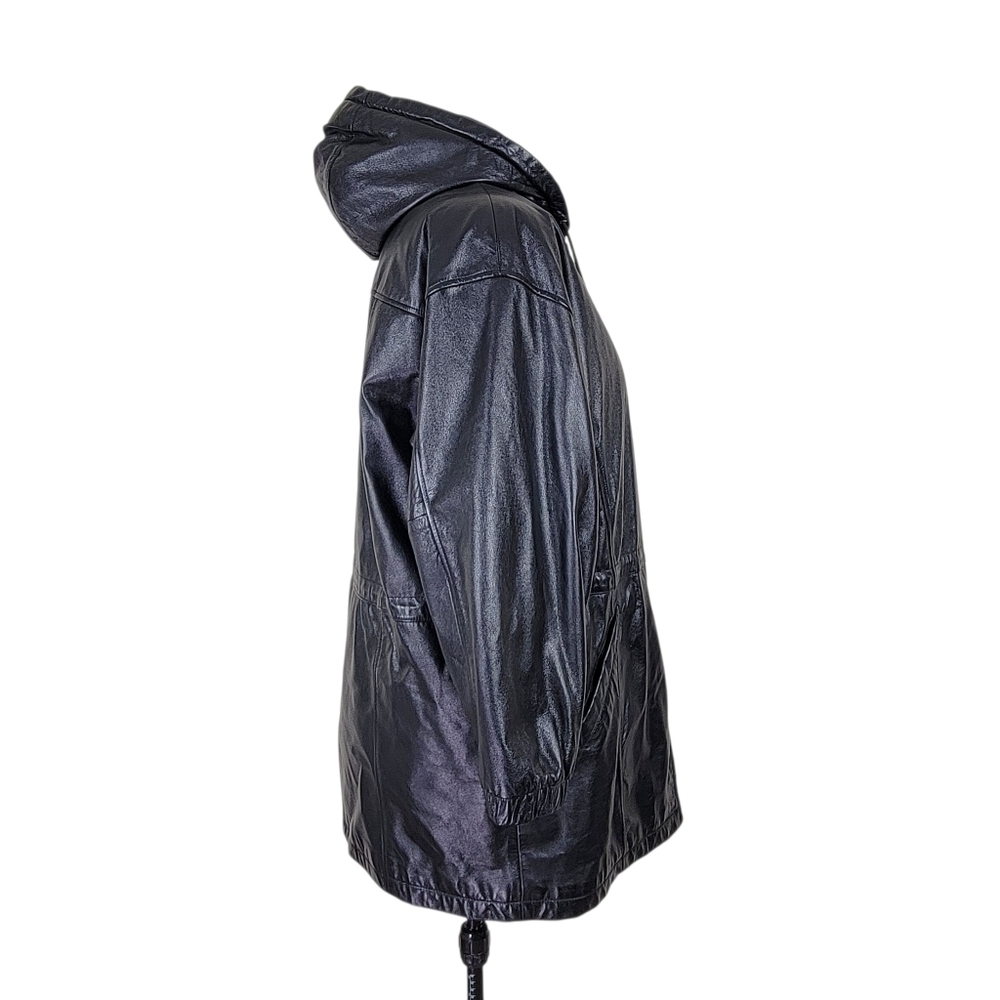 Wilsons Leather Coat Women XL Black Hooded Front Zip Quilted Thinsulate Lining - Picture 3 of 13